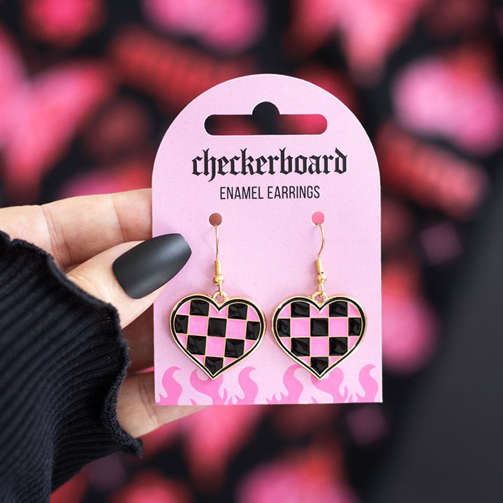 Checkerboard Heart Earrings